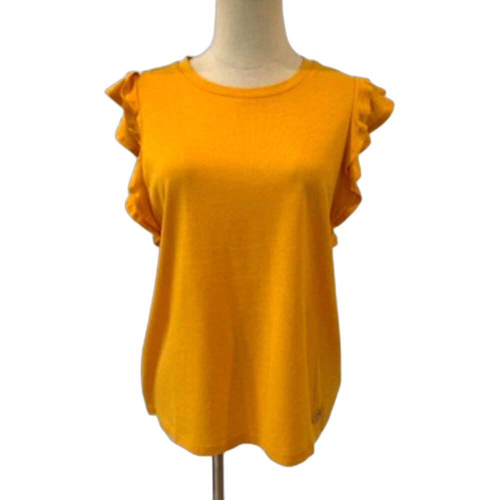 Michael Kors Marigold Yellow Top Flutter Ruffle Sleeves NEW NWT Small - Picture 3 of 7